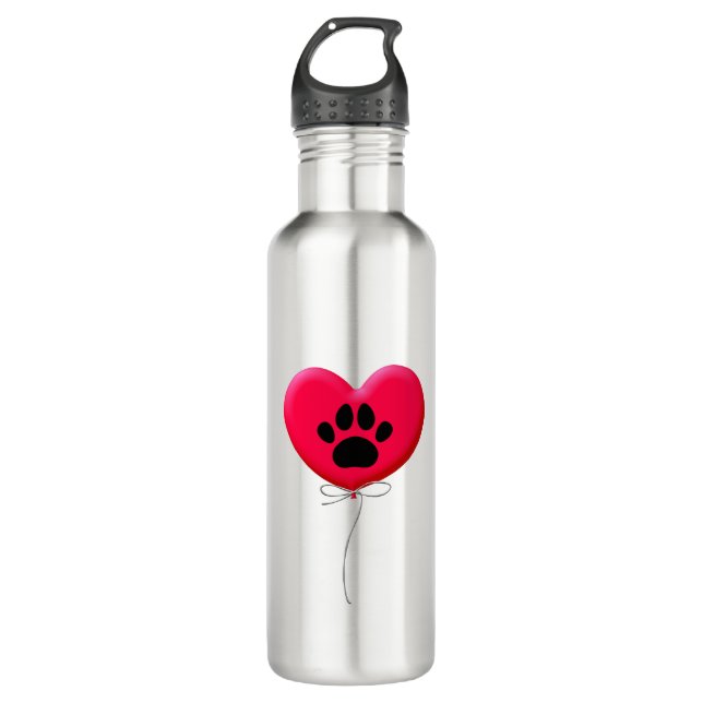 Heart Shaped Balloon With Dog Paw Print 710 Ml Water Bottle (Front)