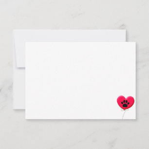 Heart Shaped Balloon With Dog Paw Print Blank Card