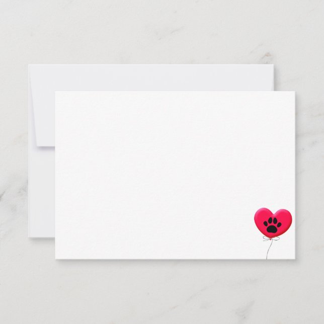 Heart Shaped Balloon With Dog Paw Print Blank Card (Front)