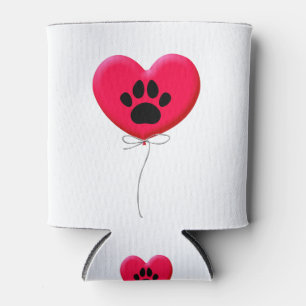 Heart Shaped Balloon With Dog Paw Print Can Cooler