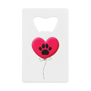 Heart Shaped Balloon With Dog Paw Print Credit Card Bottle Opener