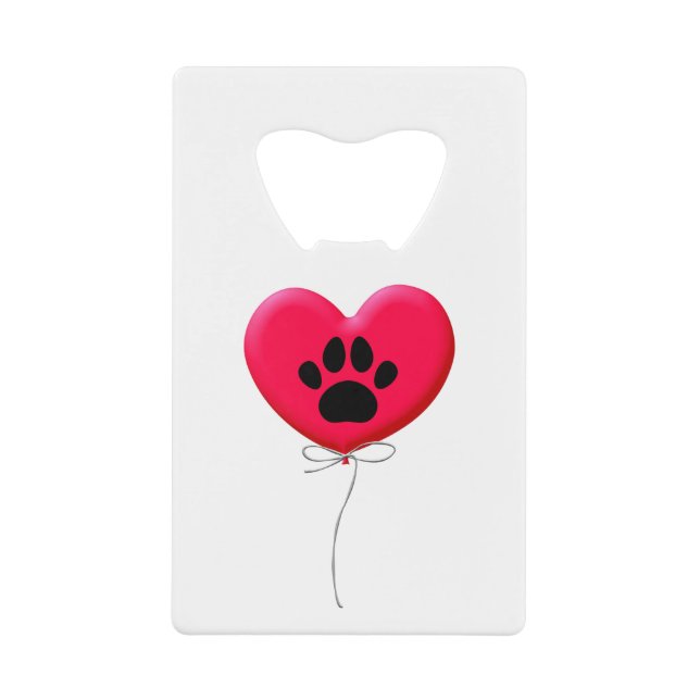 Heart Shaped Balloon With Dog Paw Print Credit Card Bottle Opener (Front)