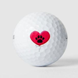 Heart Shaped Balloon With Dog Paw Print Golf Balls