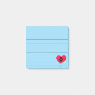 Heart Shaped Balloon With Dog Paw Print Lined 3x3 Post-it Notes