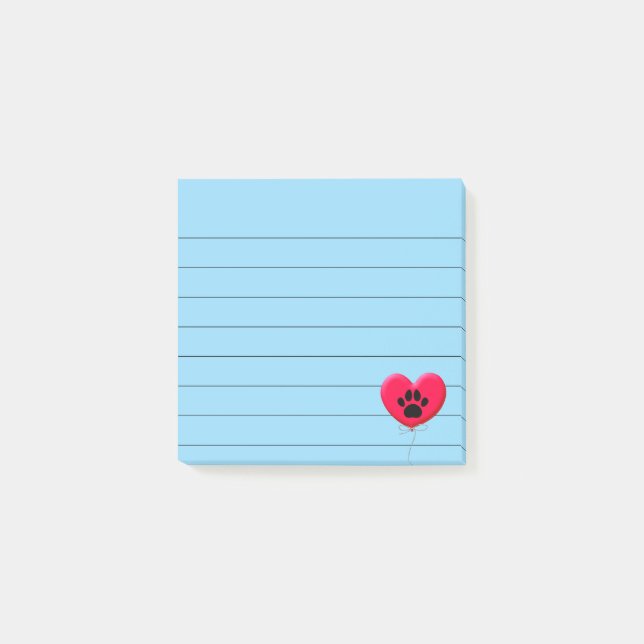 Heart Shaped Balloon With Dog Paw Print Lined 3x3 Post-it Notes (Front)