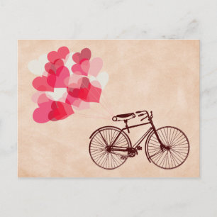 Heart-Shaped Balloons and Bicycle Postcard
