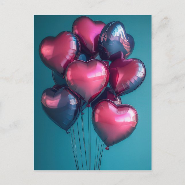 Heart shaped Balloons Valentine's Greeting Postcard (Front)