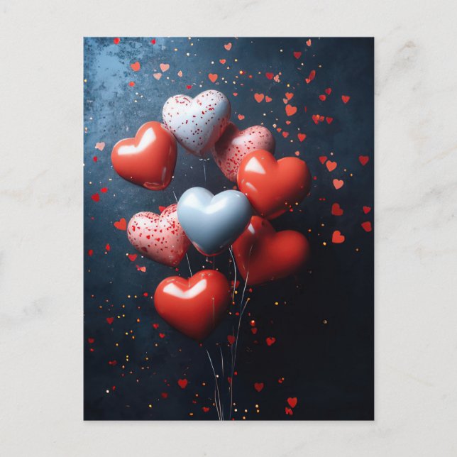 Heart shaped Balloons Valentine's Greeting Postcard (Front)