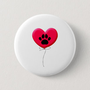 Heart Shaped Balloons With Dog Paw Print 2 Inch Round Button