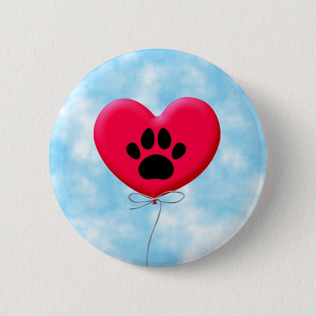 Heart Shaped Balloons With Dog Paw Print 2 Inch Round Button (Front)