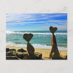 Heart Shaped Beach Rocks Announcement Postcard