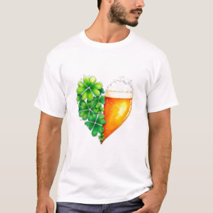 Heart shaped beer and lucky clover T-Shirt