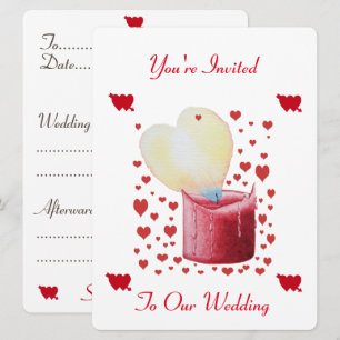 heart shaped buring flame red candle wedding invitation