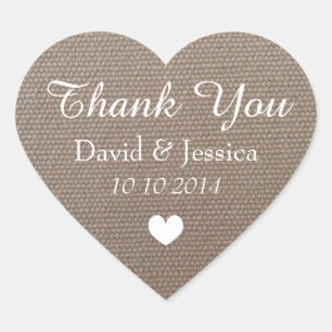 Heart shaped burlap wedding thank you stickers