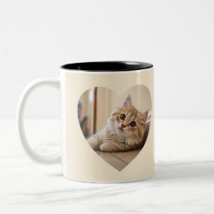 Heart-Shaped Cat Design Two-Tone Coffee Mug