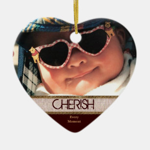 Heart Shaped CHERISH Every Moment Christmas Orname Ceramic Ornament