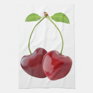 Heart shaped cherries kitchen towel