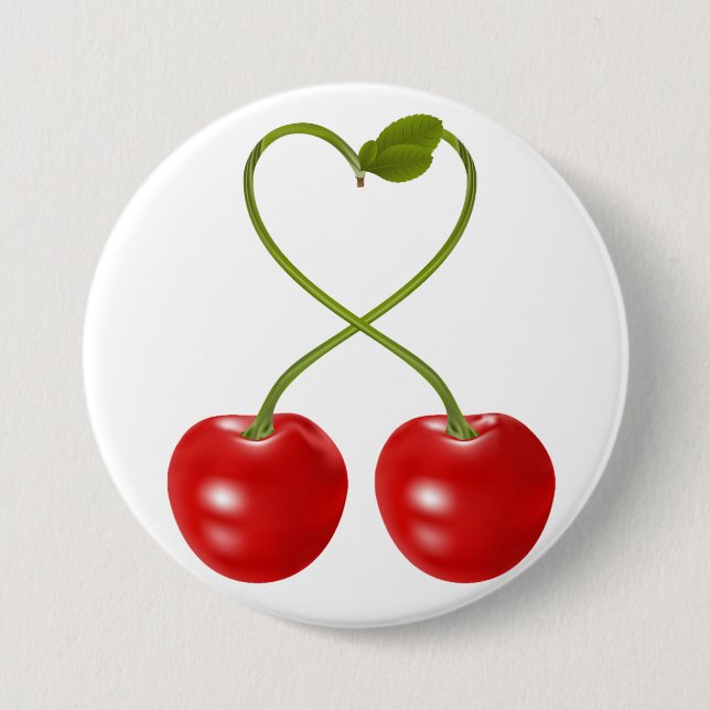 Heart Shaped Cherry Stem 3 Inch Round Button (Front)