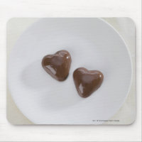 Heart shaped chocolate candies on a plate