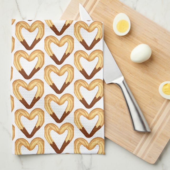 Heart Shaped Churro Dipped In Chocolate Kitchen Towel (Quarter Fold)
