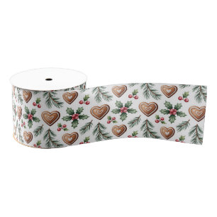 Heart Shaped Cookies Christmas Holiday Pattern Grosgrain Ribbon
