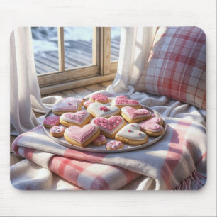 Heart-shaped Cookies On a Plaid Blanket Mouse Pad