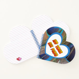 Heart Shaped Cust. Photo Peacock Feathers Notebook