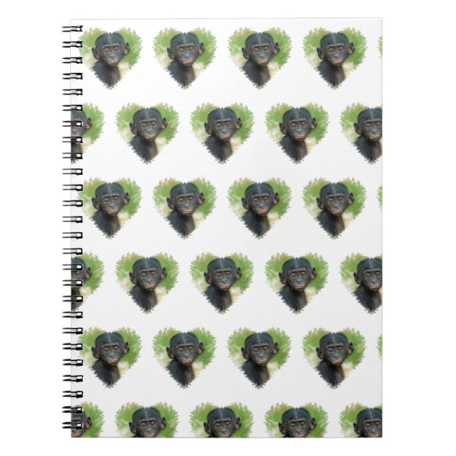 Heart-Shaped Design Featuring Bonobo Baby Ape Notebook (Front)