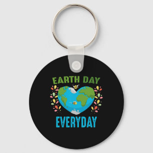 Heart Shaped Earth Day Everyday Bees World Environ Keychain