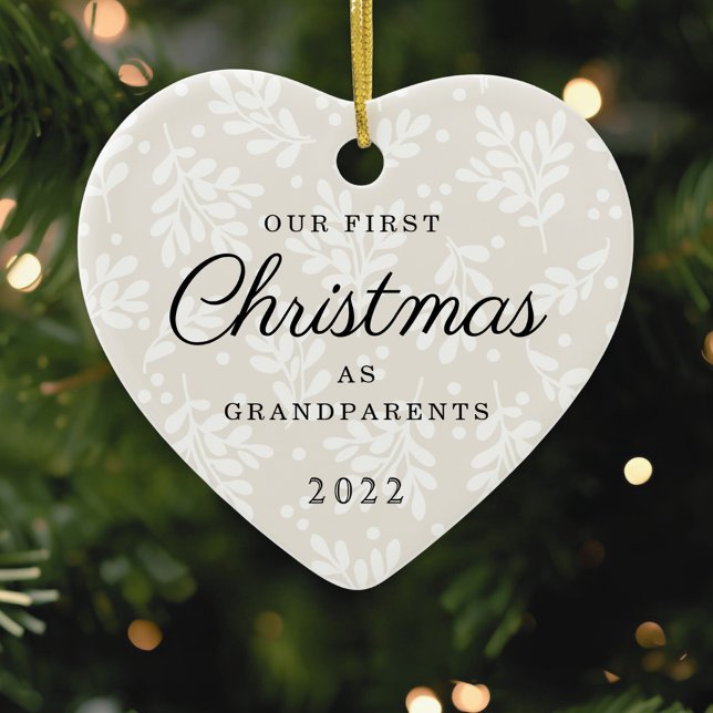 Heart Shaped First Christmas as Grandparents Ceramic Ornament (Creator Uploaded)