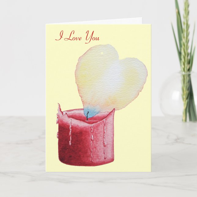 heart shaped flame red candle art card (Front)