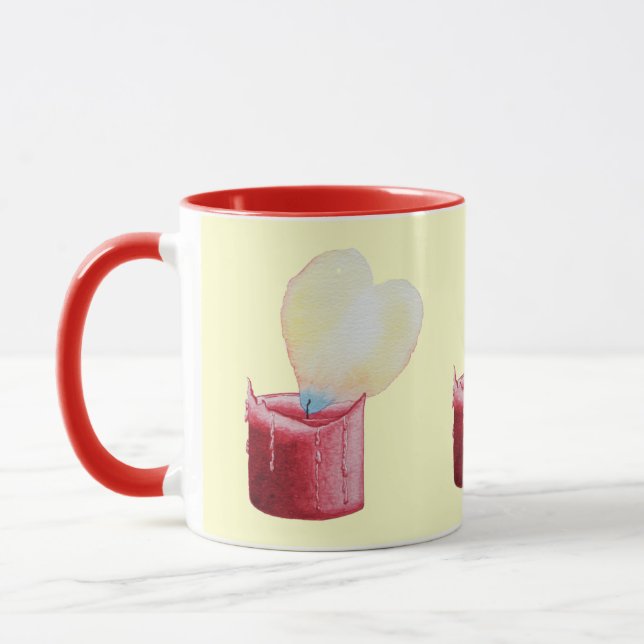 heart shaped flame red candle art mug (Left)