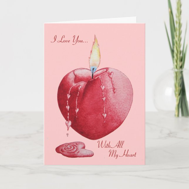 heart shaped flame red candle art valentines day holiday card (Front)