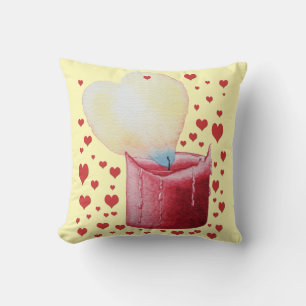 heart shaped flame red candle original art throw pillow