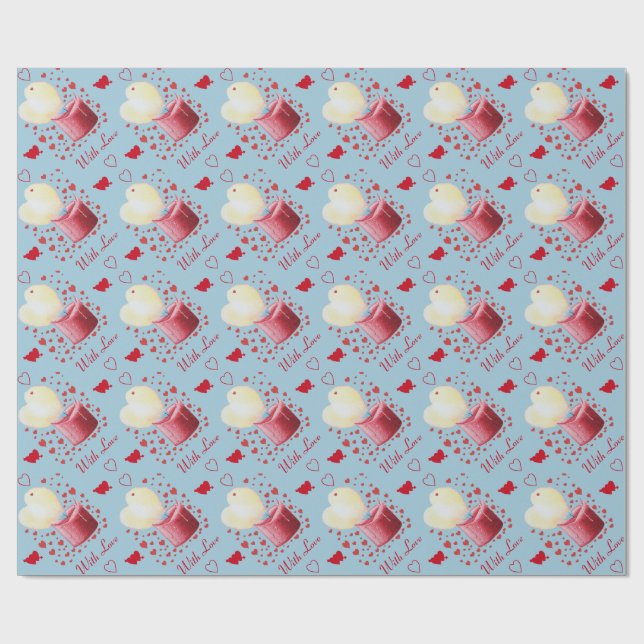 heart shaped flame red candle romantic wrapping paper (Flat)