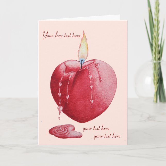 heart shaped flame red candle with verse holiday card (Front)