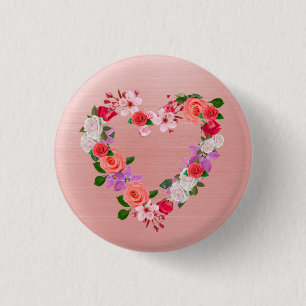 Heart Shaped Floral Bouquet Of Love 1 Inch Round Button