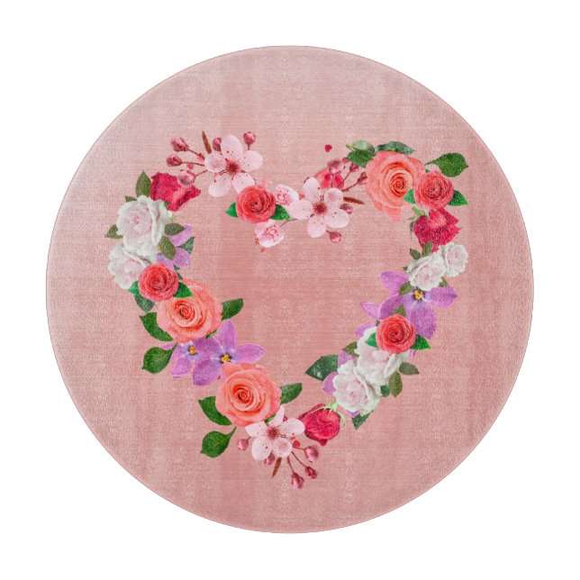 Heart Shaped Floral Bouquet Of Love Cutting Board (Front)