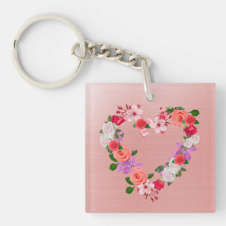 Heart Shaped Floral Bouquet Of Love Keychain