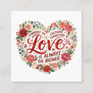 Heart-Shaped Floral Typography Square Business Card