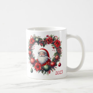 Heart-shaped Floral Wreath - Christmas Santa Claus Coffee Mug