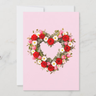 Heart Shaped Floral Wreath Roses Daisies Tulips Holiday Card