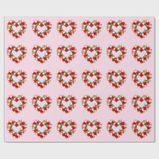 Heart Shaped Floral Wreath Roses Daisies Tulips Wrapping Paper