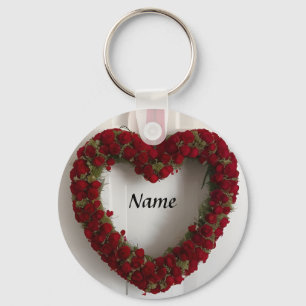 Heart-Shaped Floral Wreath with Red Roses Keychain