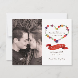 Heart-Shaped Flower Wreath Rustic Wedding Announcement
