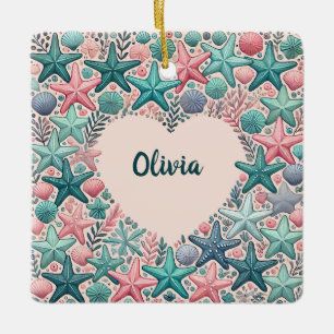Heart-Shaped Frame with Colourful Starfish Ceramic Ornament