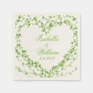 Heart Shaped Green Leaf Wreath Personalized Napkin
