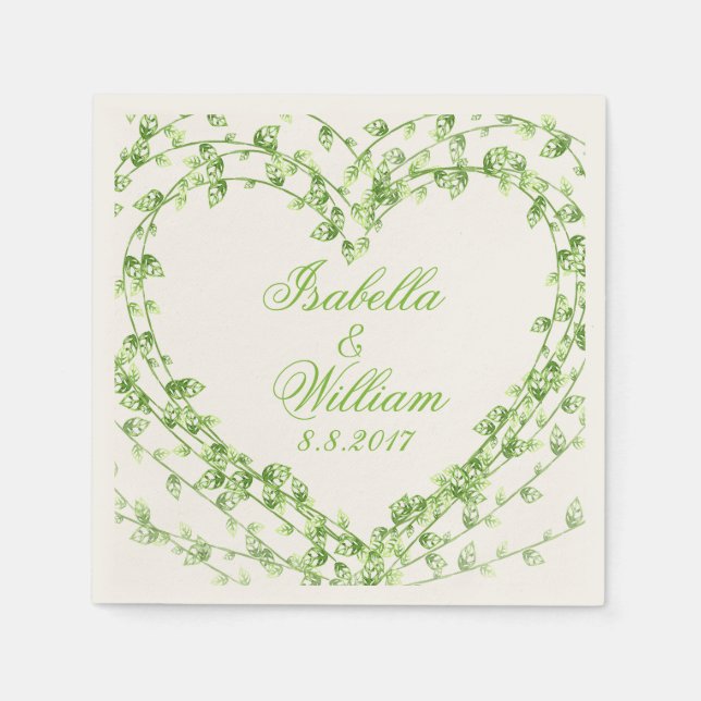 Heart Shaped Green Leaf Wreath Personalized Napkin (Front)