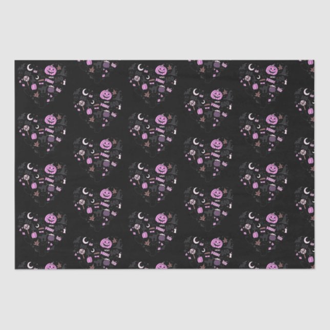 Heart Shaped Halloween Pattern Black Halloween Tissue Paper (Front)