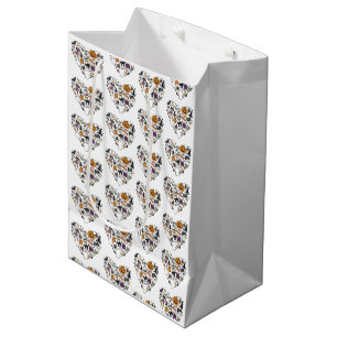Heart Shaped Halloween Pattern White Halloween Medium Gift Bag